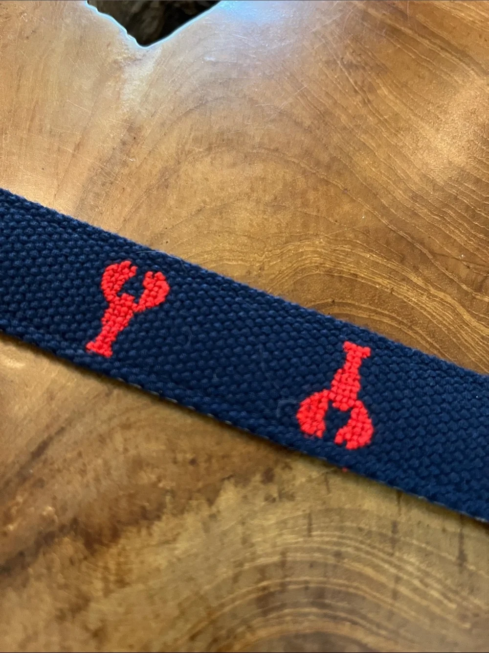 Vineyard Vines Navy Woven Belt with Red Lobsters and Gold Buckle